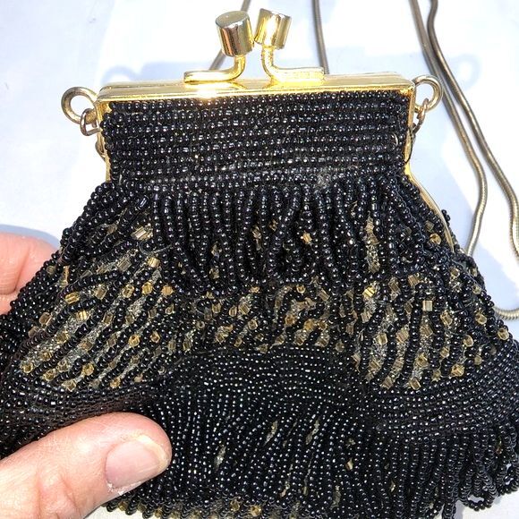 Vintage Carolyne Barton Night Black Beaded Small Evening Bag, 6"X5"X2" - Picture 4 of 9
